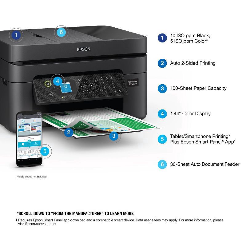 slide 5 of 6, Epson Workforce Wf-2930 Color Inkjet All-In-One Printer, 1 ct
