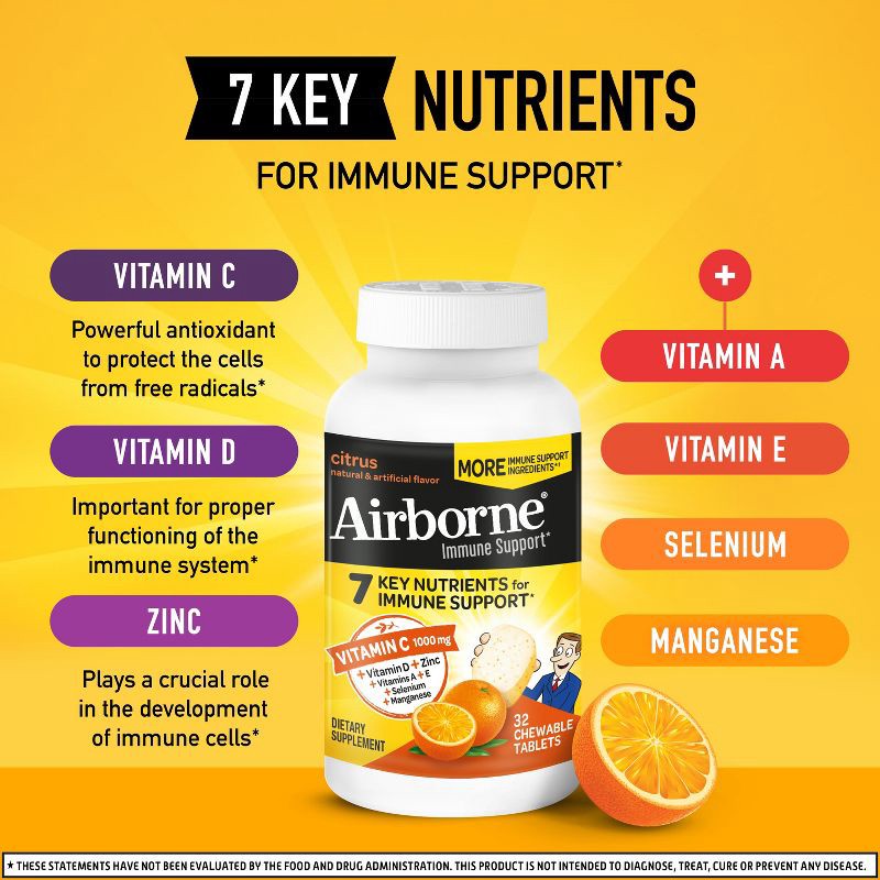 slide 3 of 14, Airborne Immune Support Supplement Chewables - Citrus - 32ct, 32 ct