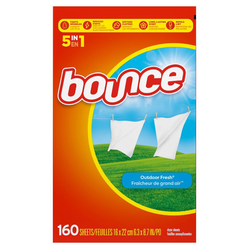 slide 9 of 9, Bounce Outdoor Fresh Fabric Softener Dryer Sheets - 160ct, 160 ct