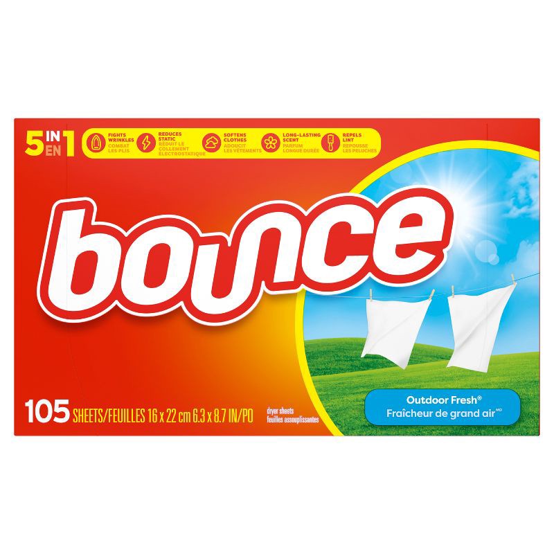 slide 1 of 14, Bounce Outdoor Fresh Fabric Softener Dryer Sheets - 105ct, 105 ct