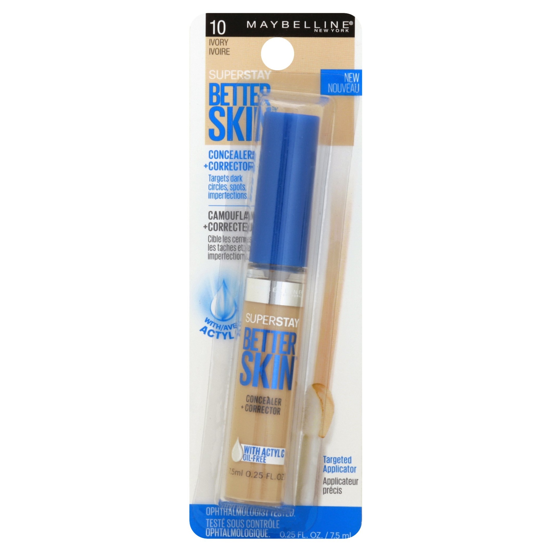 slide 1 of 4, Maybelline Superstay Better Skin Concealer + Corrector 10 Ivory, 0.25 fl oz