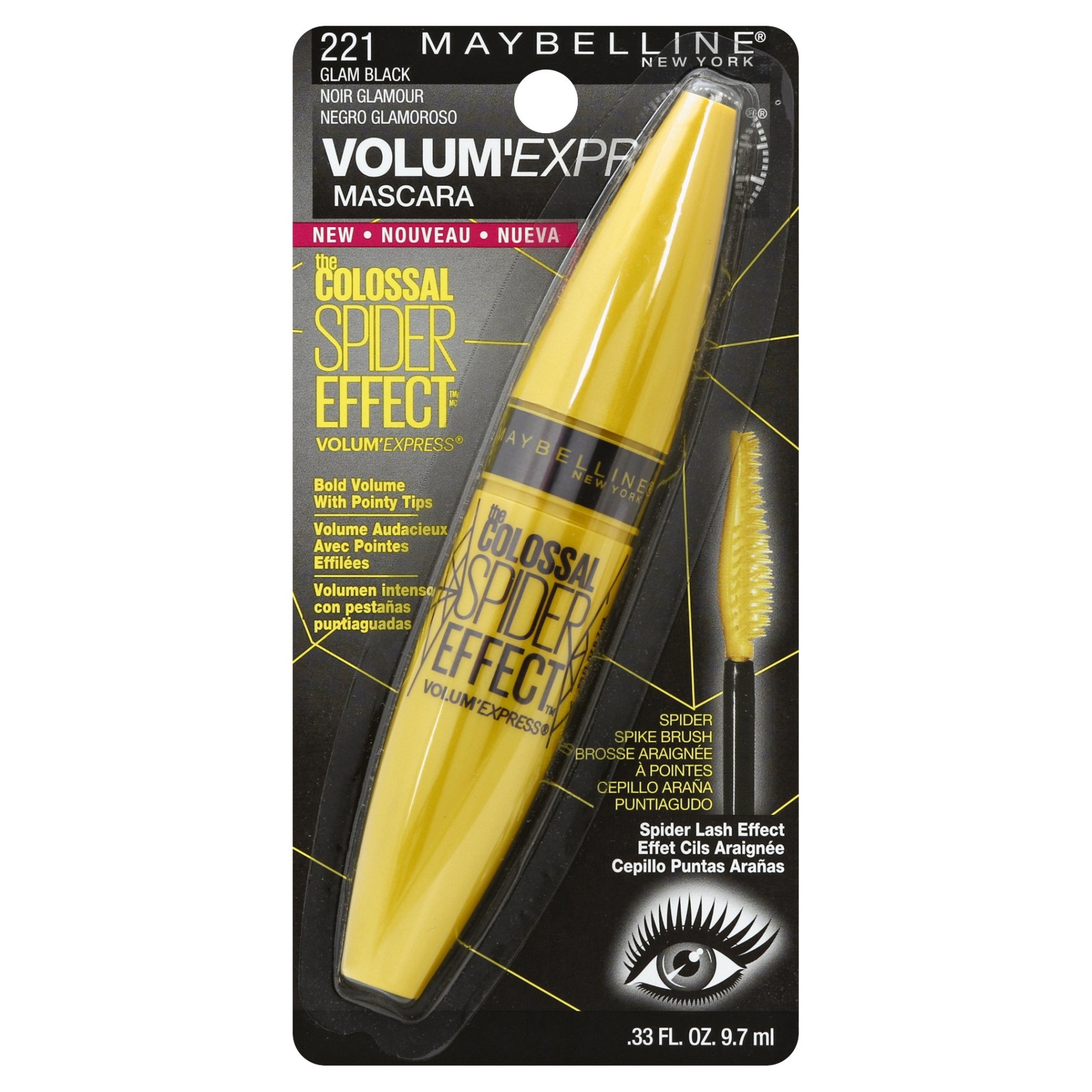 slide 1 of 2, Maybelline Volum' Express The Colossal Spider Effect Washable Mascara 221 Glam Black, 0.33 fl oz