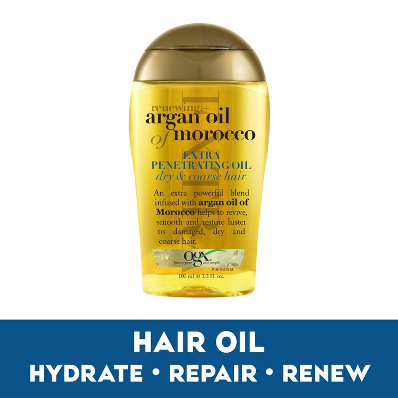 slide 3 of 7, OGX Extra Strength Renewing Moroccan Argan Oil Penetrating Hair Oil Serum- 3.3 fl oz, 3.3 fl oz
