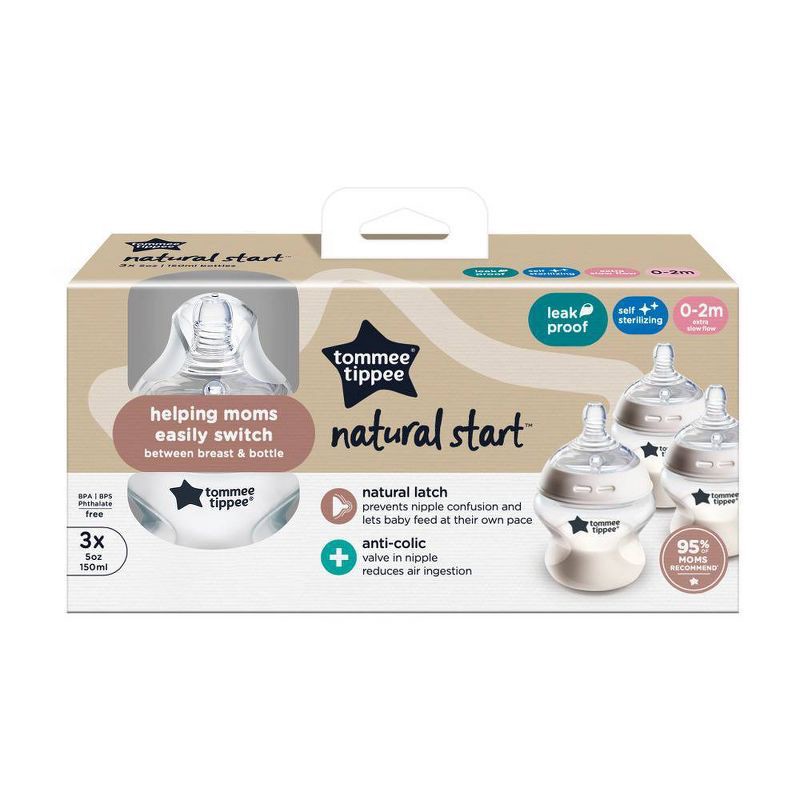 slide 9 of 9, Tommee Tippee Natural Start Slow-Flow Breast-Like Nipple Anti-Colic Baby Bottle - 5oz/3pk, 3 ct; 5 oz