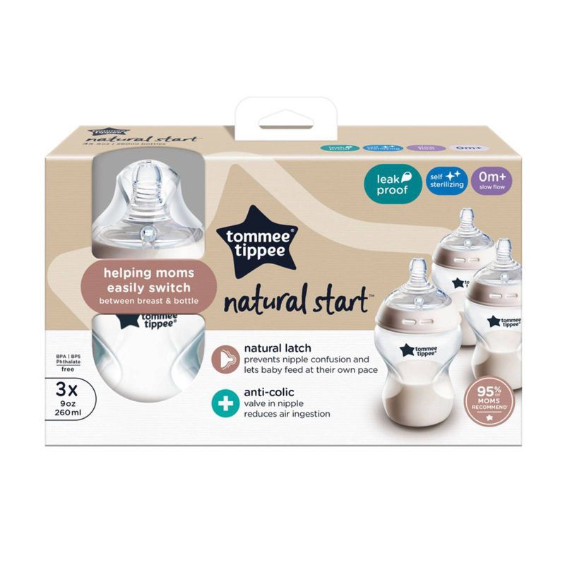 slide 2 of 10, Tommee Tippee Natural Start Slow-Flow Breast-Like Nipple Anti-Colic Baby Bottle - 9oz/3pk, 3 ct; 9 oz
