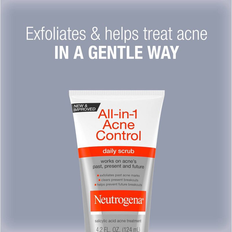 slide 3 of 7, Neutrogena All-in-1 Acne Control Daily Face Scrub with Salicylic Acid for Acne-Prone Skin - 4.2 fl oz, 4.2 fl oz