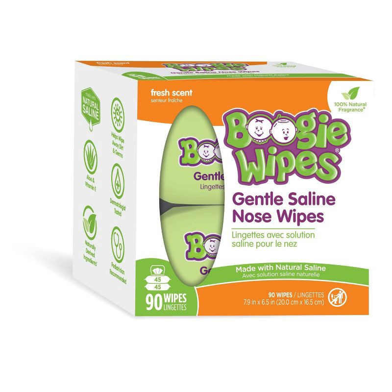 slide 1 of 9, Boogie Wipes Saline Nose Wipes Fresh Scent - 90ct, 90 ct