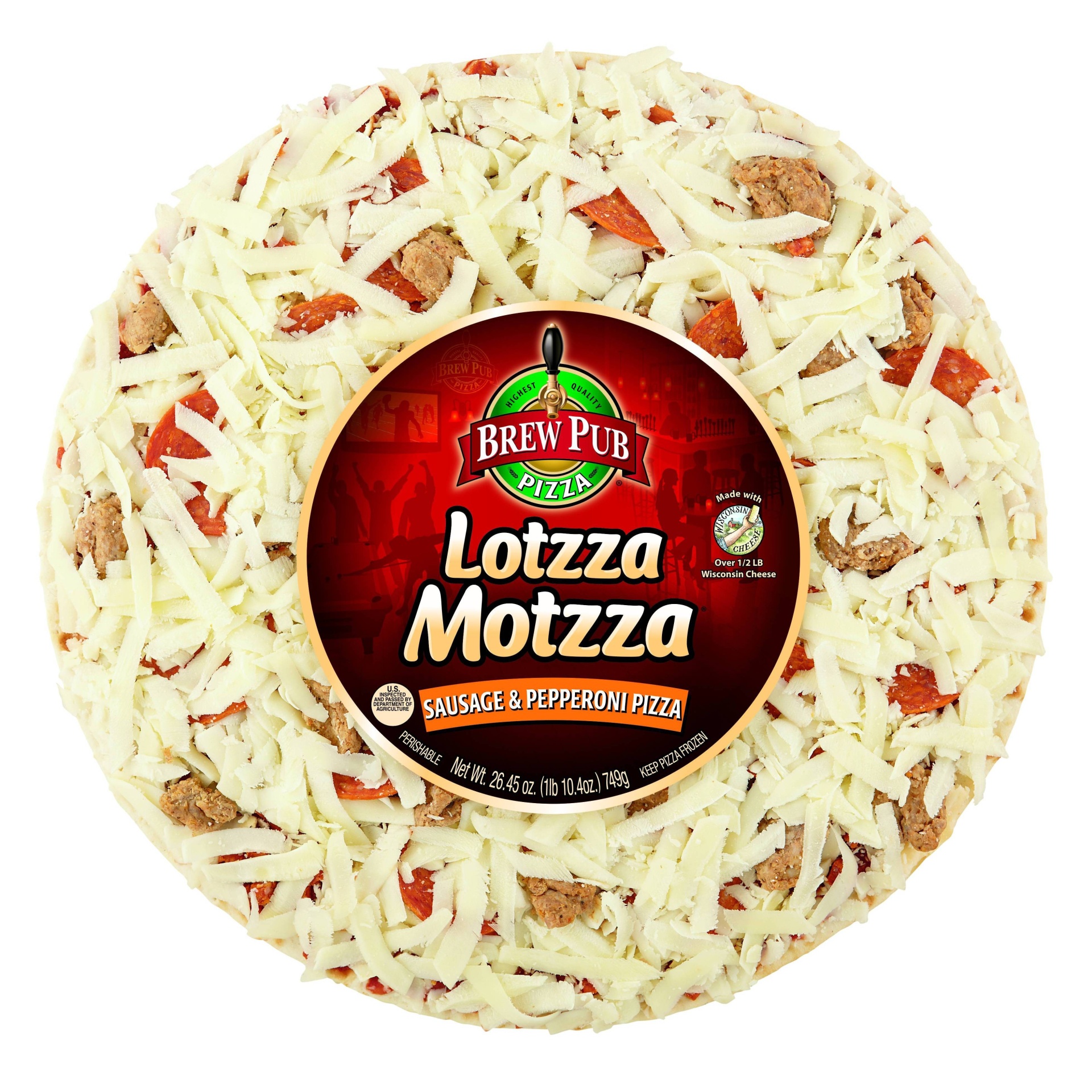 slide 1 of 3, Brew Pub Lotzza Motzza Sausage & Pepperoni Frozen Pizza - 26.45oz, 26.45 oz