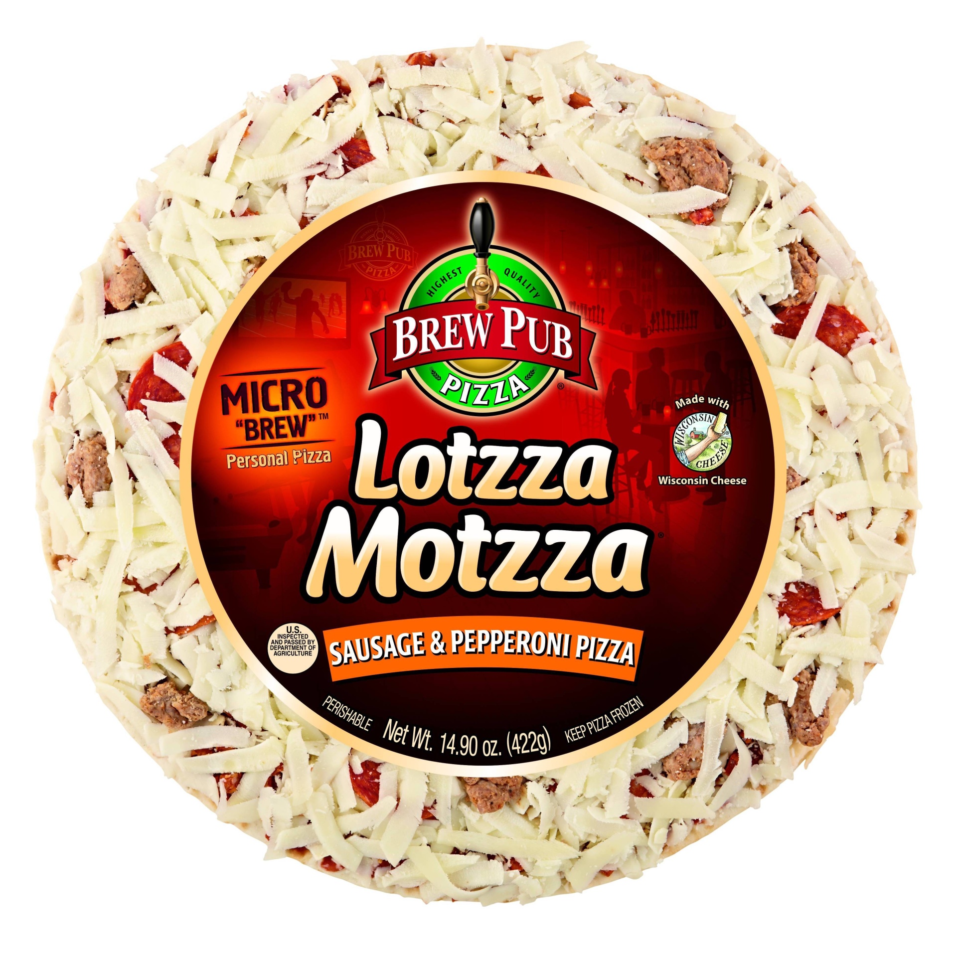 slide 1 of 3, Brew Pub Lotzza Motzza Sausage & Pepperoni 9-inch Frozen Pizza - 14.9oz, 14.9 oz