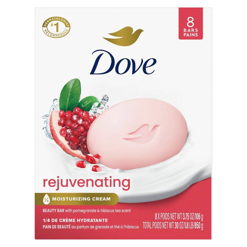 slide 2 of 12, Dove Beauty Pomegranate & Hibiscus Tea Rejuvenating Bar Soap - 8pk/3.75 oz each, 8 ct, 3.75 oz