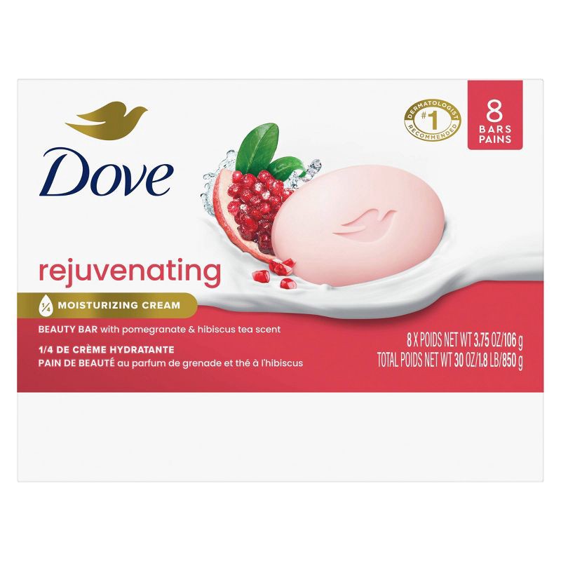 slide 3 of 12, Dove Beauty Pomegranate & Hibiscus Tea Rejuvenating Bar Soap - 8pk/3.75 oz each, 8 ct, 3.75 oz