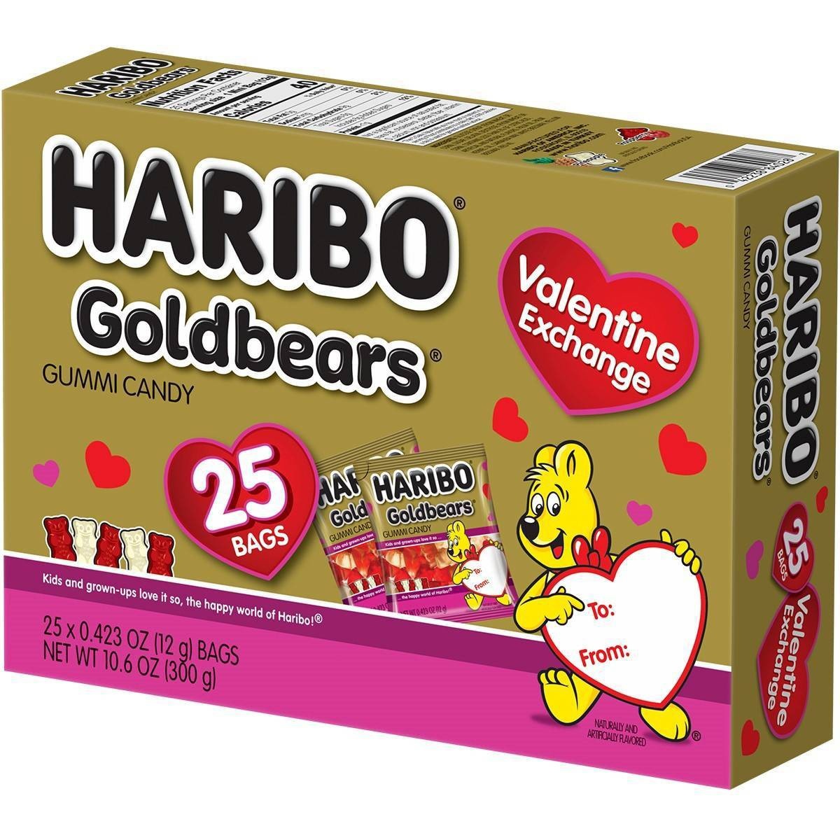 slide 1 of 1, Haribo Valentine's Day Gold-Bears Gummi Candy Exchange Box, 10.6 oz, 25 ct