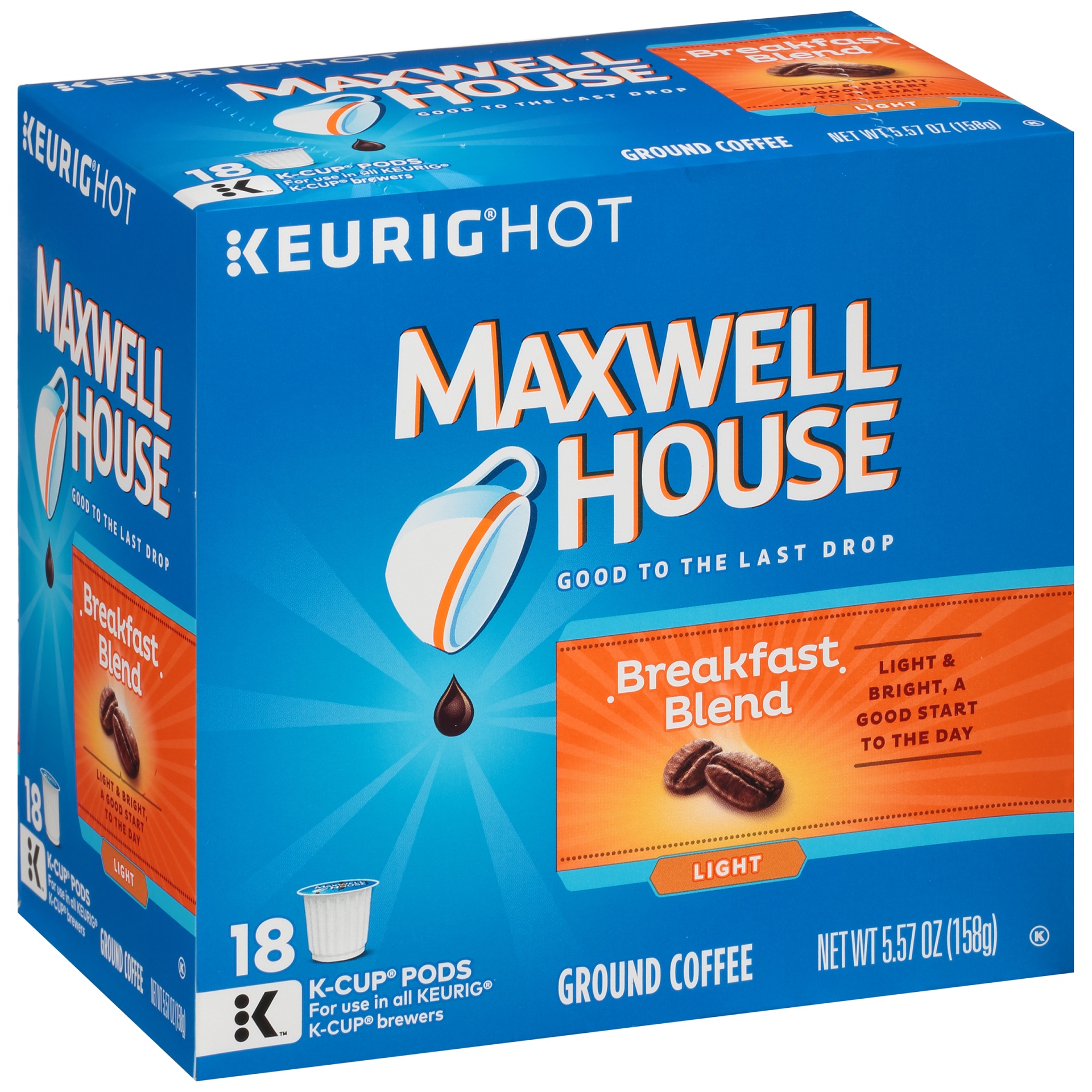 slide 3 of 6, Maxwell House Breakfast Blend Mild Roast Coffee Single Serve Pods, 18 ct