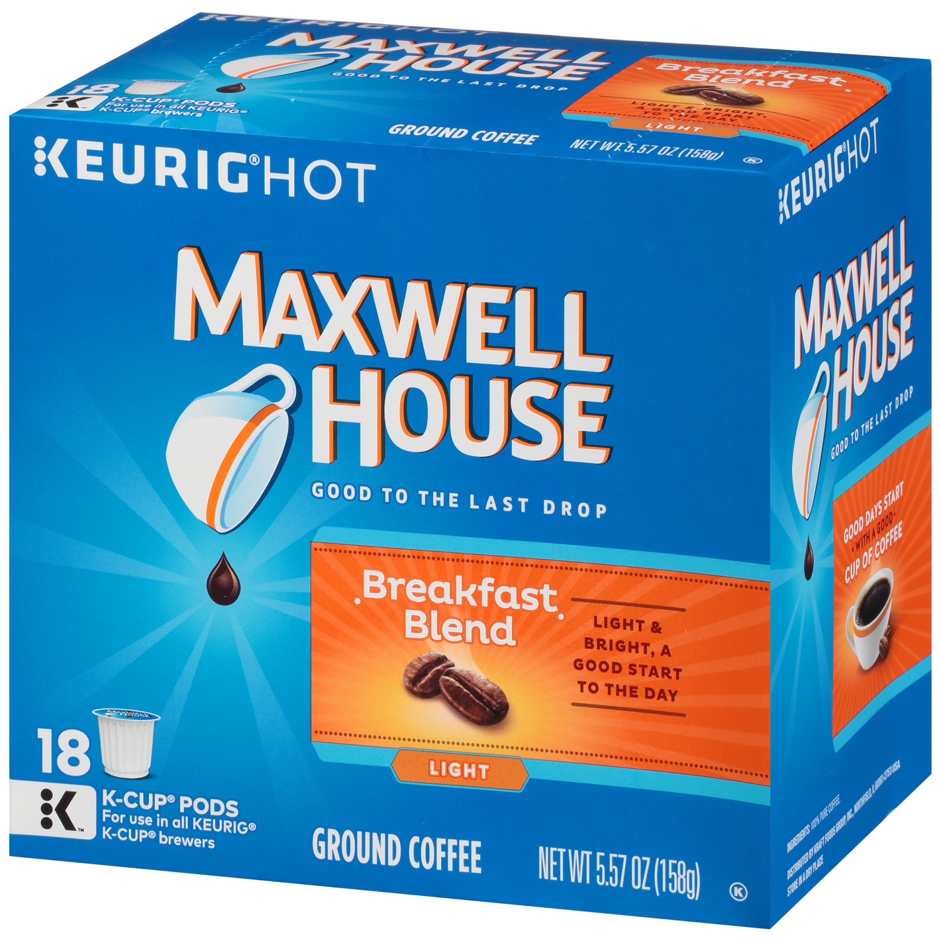 slide 4 of 6, Maxwell House Breakfast Blend Mild Roast Coffee Single Serve Pods, 18 ct