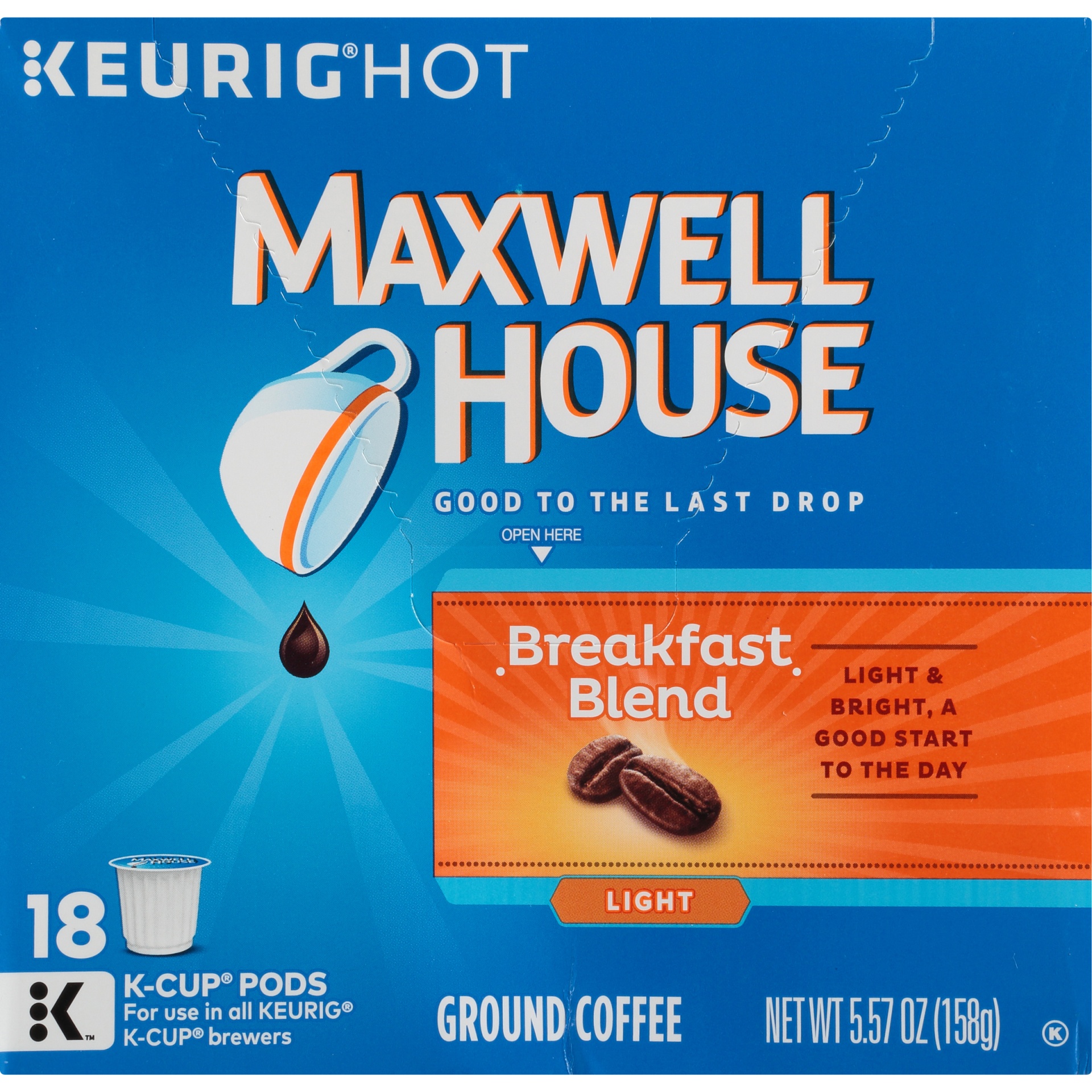 slide 5 of 6, Maxwell House Breakfast Blend Mild Roast Coffee Single Serve Pods, 18 ct