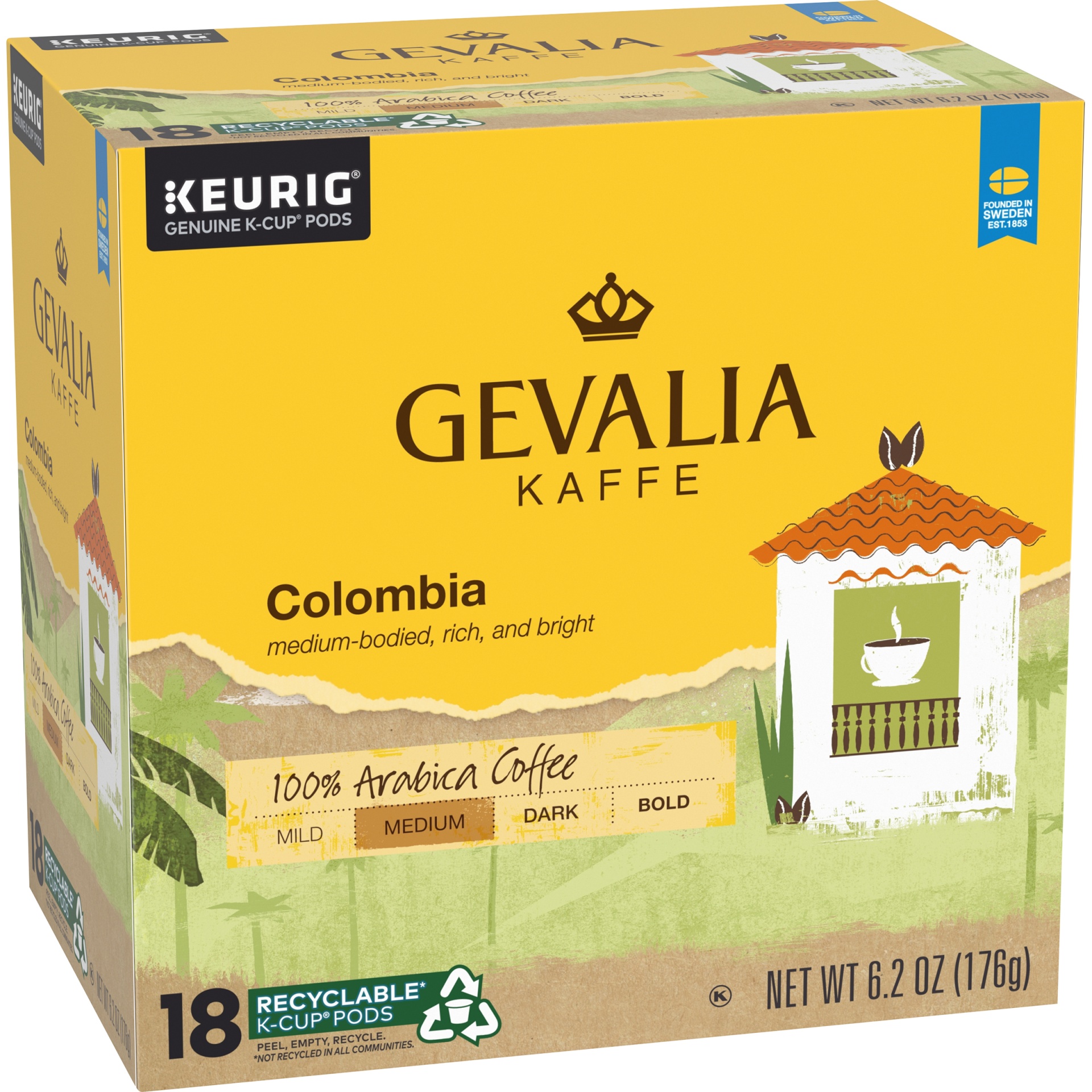 slide 3 of 6, Gevalia Kaffe Colombia Medium Roast Coffee Cup Pods, 18 ct