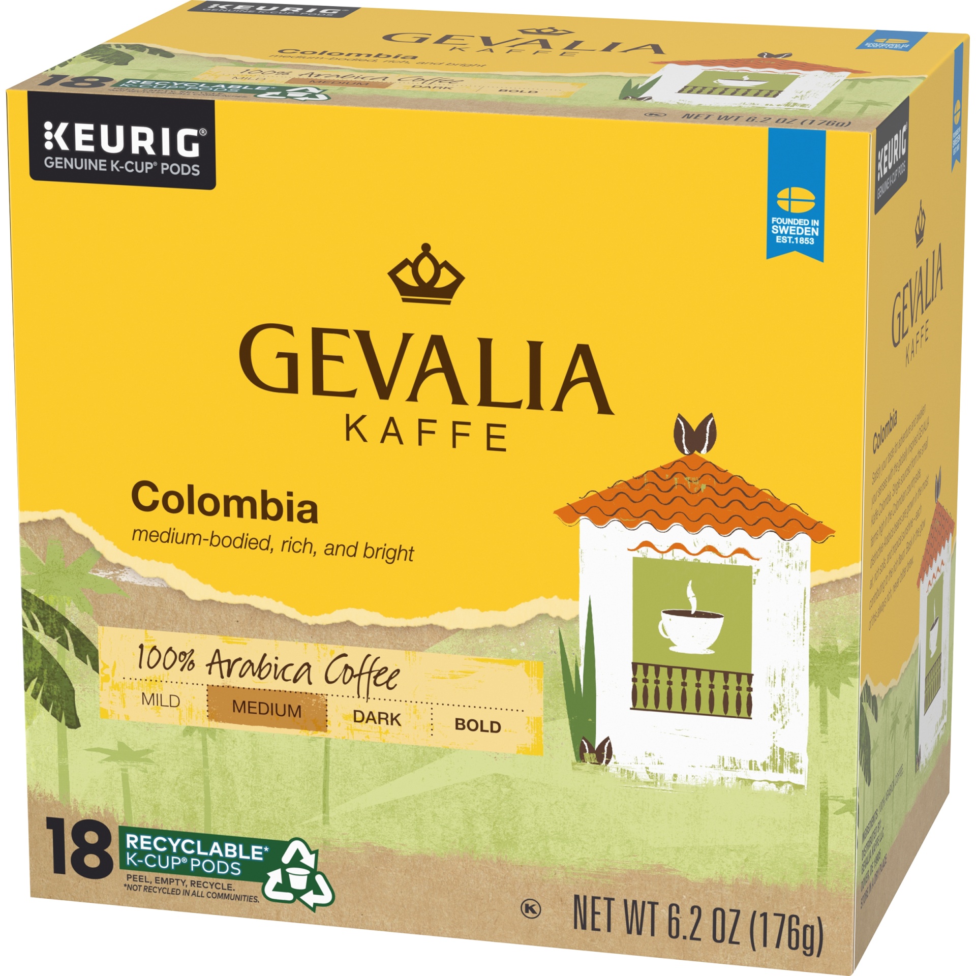 slide 4 of 6, Gevalia Kaffe Colombia Medium Roast Coffee Cup Pods, 18 ct