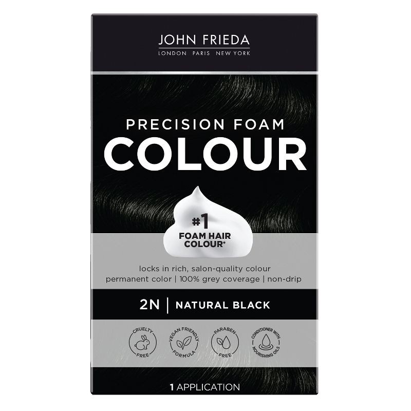 slide 1 of 9, John Frieda Luminous Black Precision Foam Color, Hair Color Foam - 2N Natural Black, 1 ct