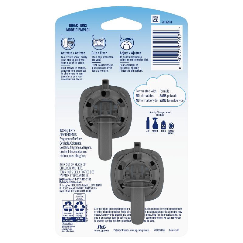 slide 10 of 10, Febreze Car Air Freshener Vent Clip - Linen & Sky Scent - 0.13 fl oz/2pk, 2 ct; 0.13 fl oz