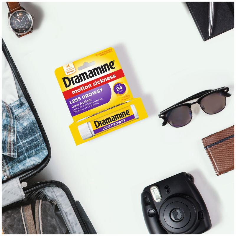 slide 2 of 6, Dramamine All Day Less Drowsy Motion Sickness Relief Tablets for Nausea, Dizziness & Vomiting - 8ct, 8 ct