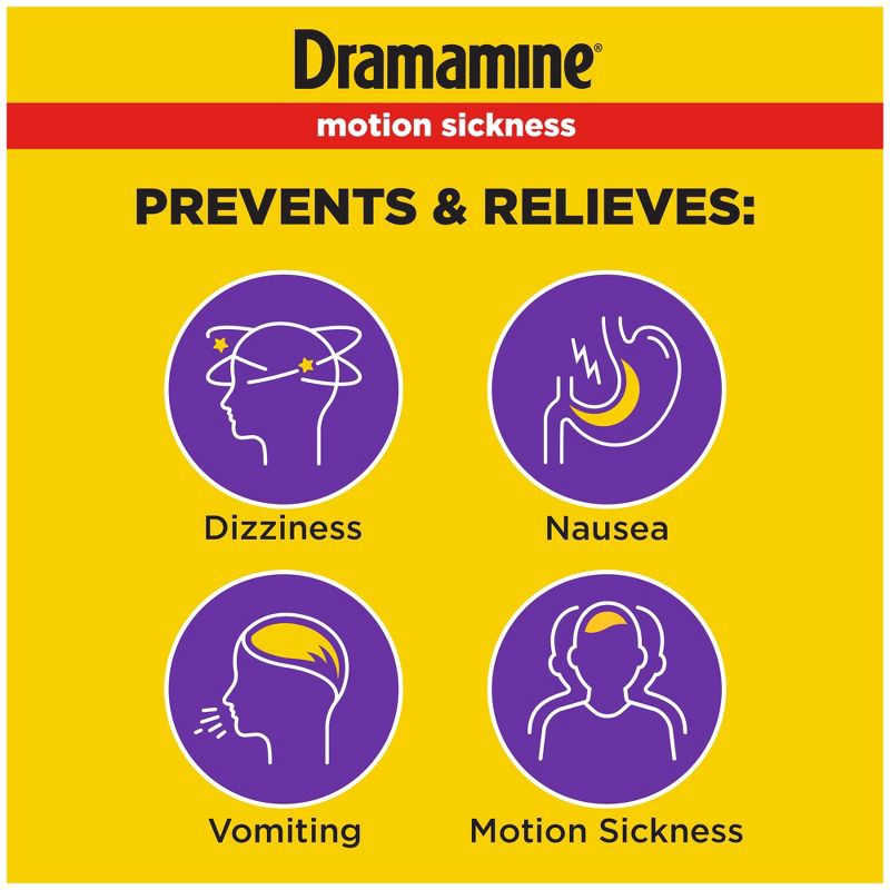 slide 3 of 6, Dramamine All Day Less Drowsy Motion Sickness Relief Tablets for Nausea, Dizziness & Vomiting - 8ct, 8 ct