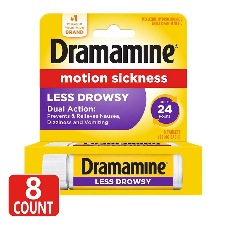 slide 1 of 6, Dramamine All Day Less Drowsy Motion Sickness Relief Tablets for Nausea, Dizziness & Vomiting - 8ct, 8 ct