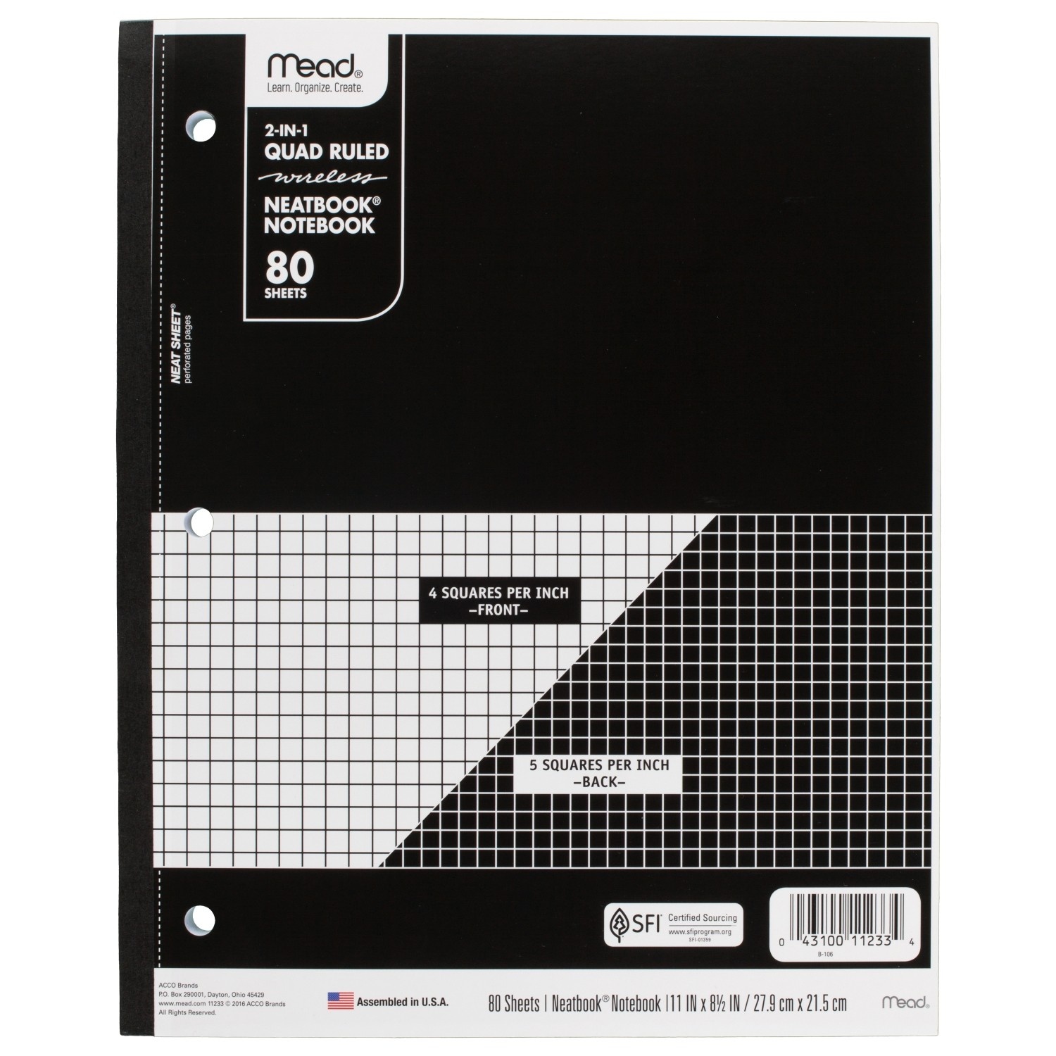 slide 1 of 3, Mead Composition Notebook Quad-Ruled - Black, 1 ct