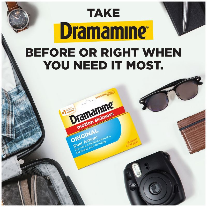 slide 4 of 6, Dramamine Original Formula Motion Sickness Relief Tablets for Nausea, Dizziness & Vomiting - 36ct, 36 ct