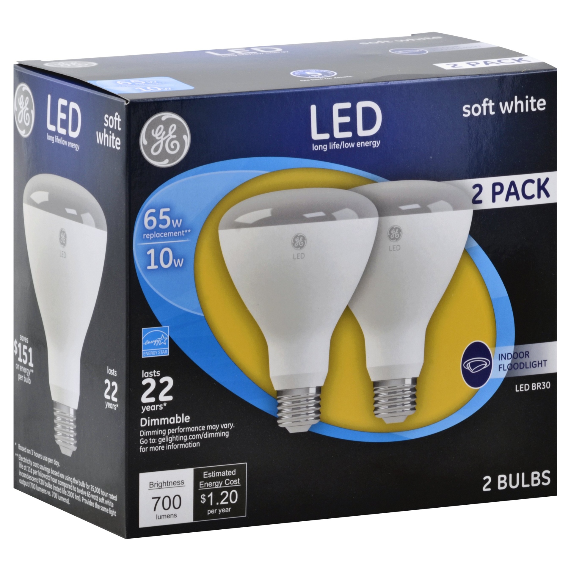 slide 1 of 2, GE 65-Watt BR30  Soft White LED Light Bulbs, 2 ct