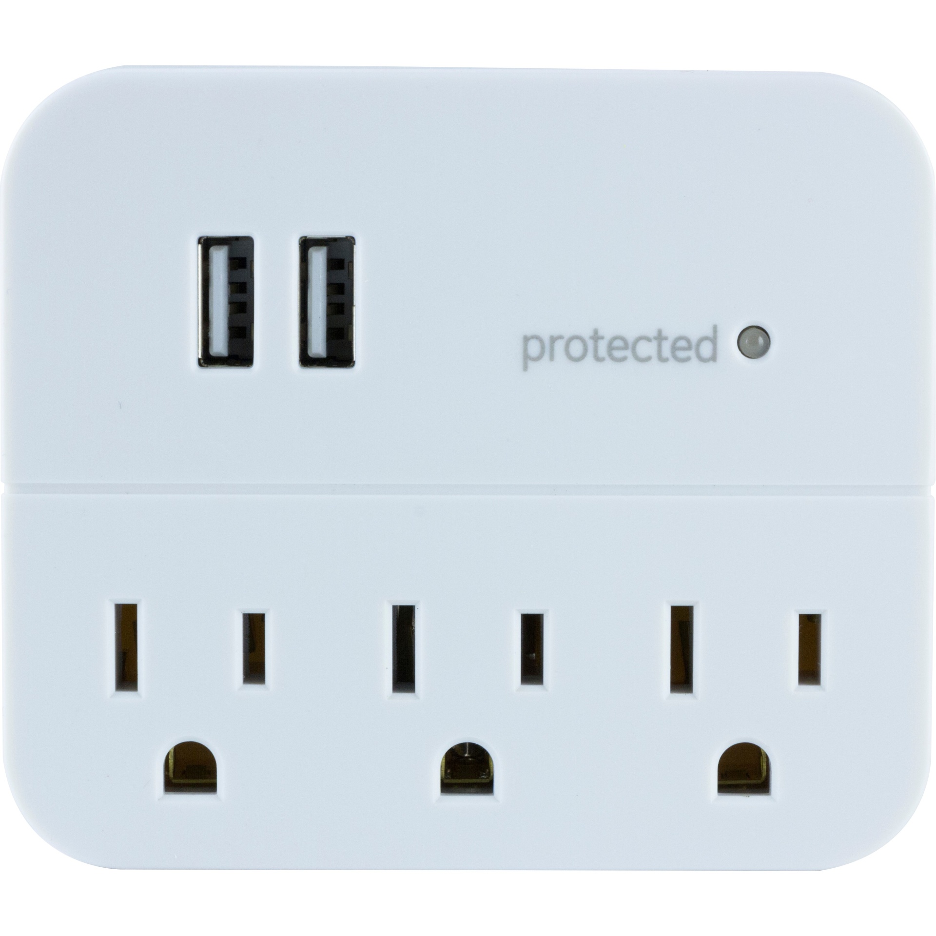 slide 1 of 7, General Electric GE 3 Outlet 2 USB Port Surge Protector Tap 560 White, 1 ct