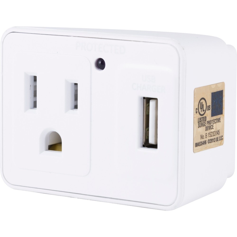slide 3 of 5, GE 1-Outlet Surge Tap, 300 Joules, USB Charging, 1 ct