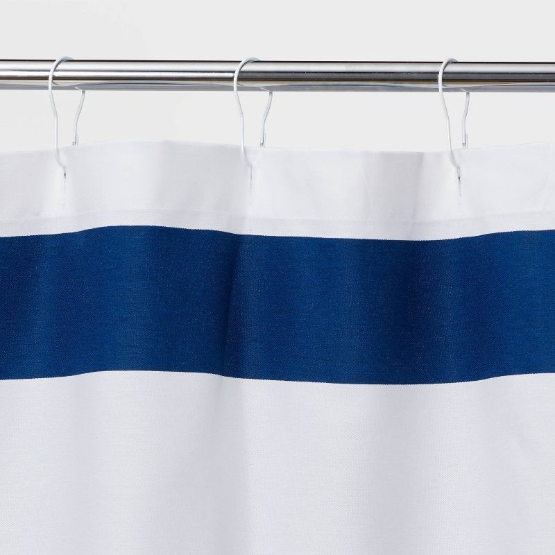 slide 3 of 5, Rugby Stripe Shower Curtain White/Blue Cool - Room Essentials, 1 ct