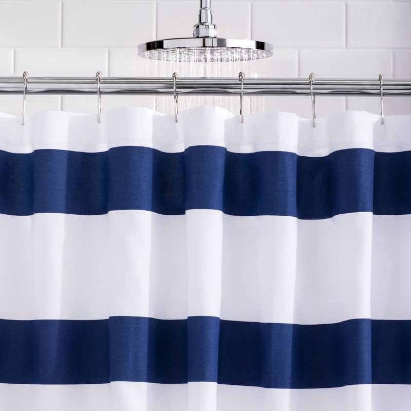 slide 4 of 5, Rugby Stripe Shower Curtain White/Blue Cool - Room Essentials, 1 ct