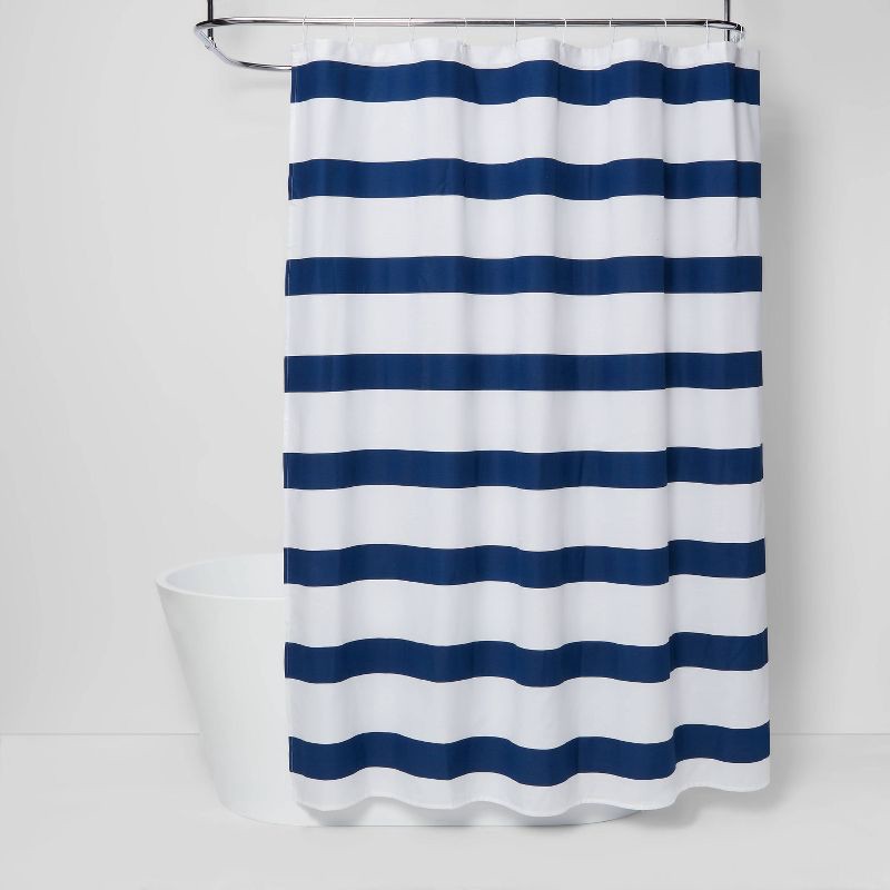 slide 1 of 5, Rugby Stripe Shower Curtain White/Blue Cool - Room Essentials, 1 ct