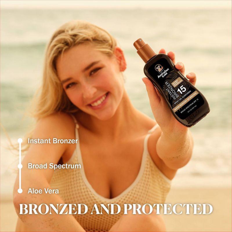 slide 4 of 8, Australian Gold Sunscreen Spray Gel with Instant Bronzer - SPF 15 - 8 fl oz, 15 x 8 fl oz