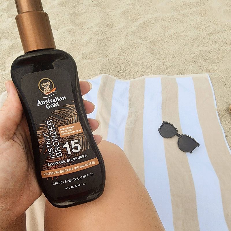 slide 6 of 8, Australian Gold Sunscreen Spray Gel with Instant Bronzer - SPF 15 - 8 fl oz, 15 x 8 fl oz