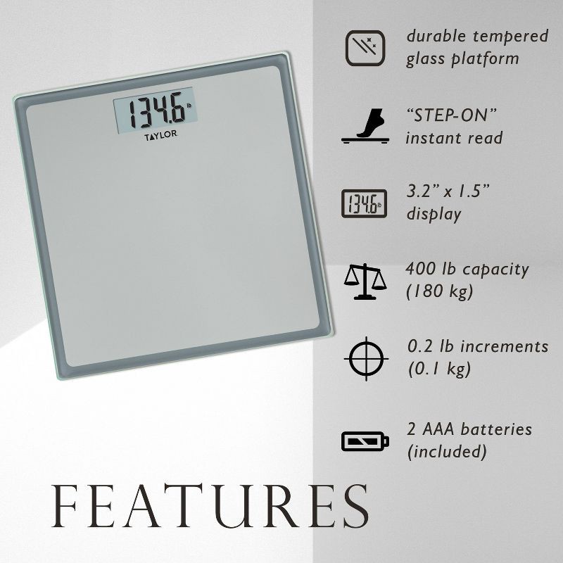 slide 4 of 13, Digital Glass Bathroom Scale Gray/Silver - Taylor, 1 ct