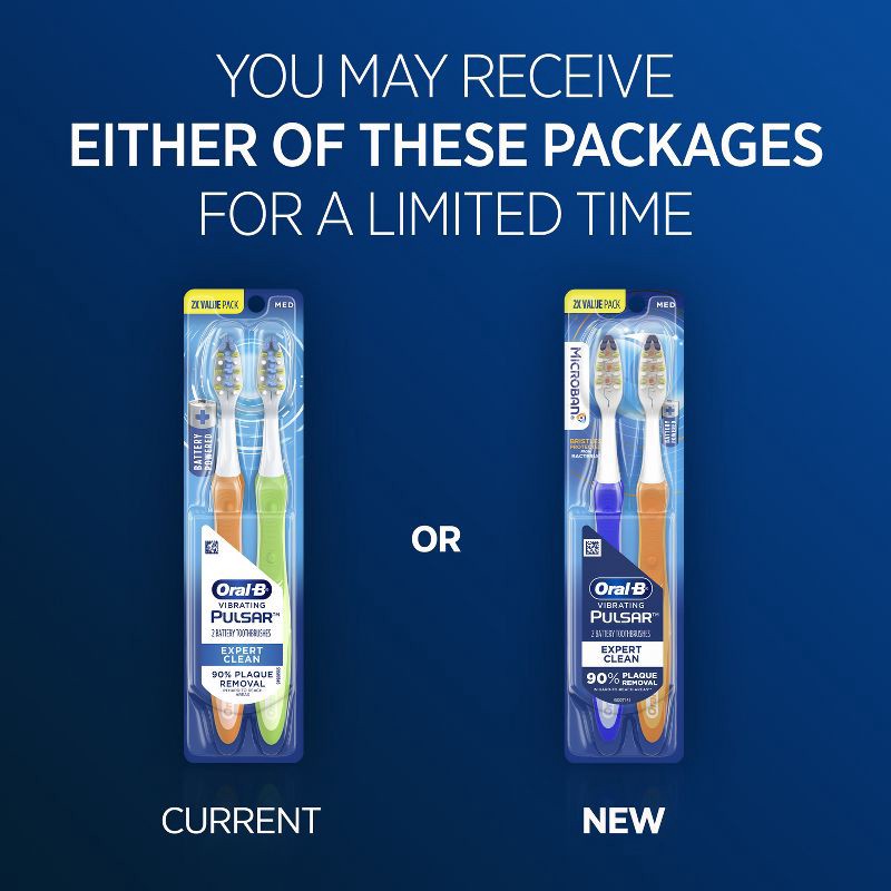 slide 5 of 10, Oral-B Pro-Health Pulsar Battery Powered Medium Bristles Toothbrush - 2ct, 2 ct