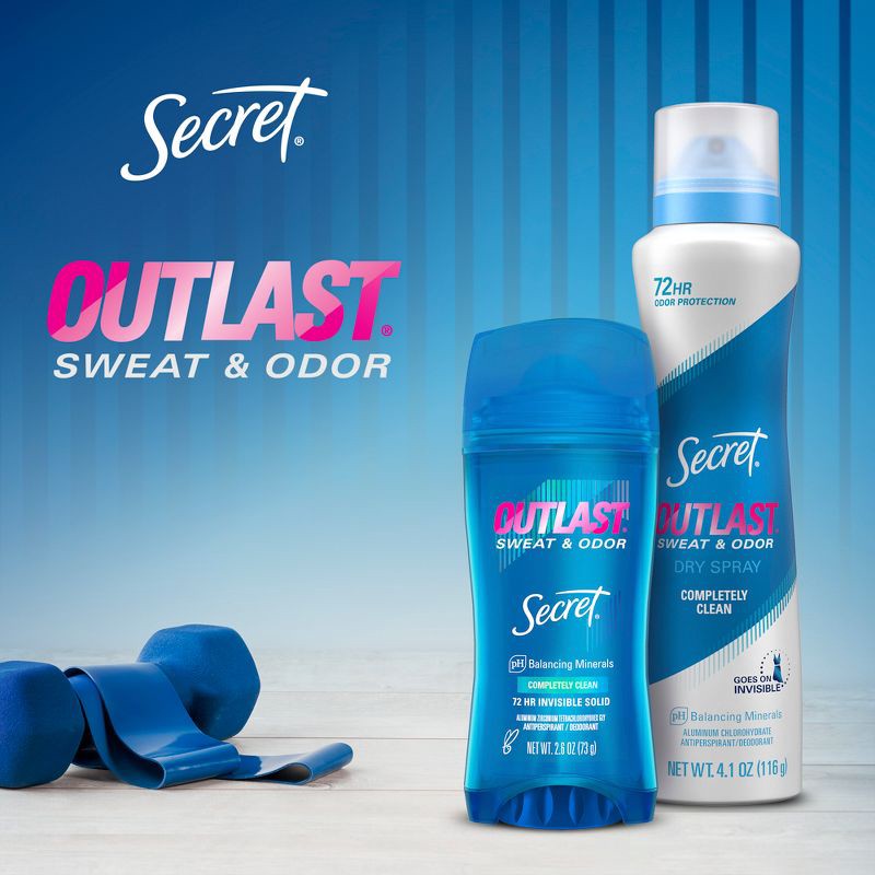 slide 4 of 10, Secret Outlast Invisible Solid Antiperspirant Deodorant for Women - Completely Clean Scent - 2.6oz, 2.6 oz