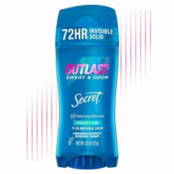 Secret Outlast Invisible Solid Antiperspirant & Deodorant for Women - Completely Clean Scent - 2.6oz: Paraben-Free Formula