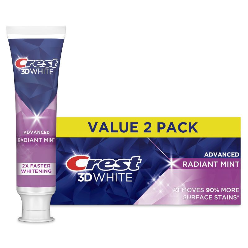 slide 1 of 8, Crest 3D White Advanced Teeth Whitening Toothpaste - Radiant Mint - 3.3oz/2pk, 3.3 oz, 2 ct