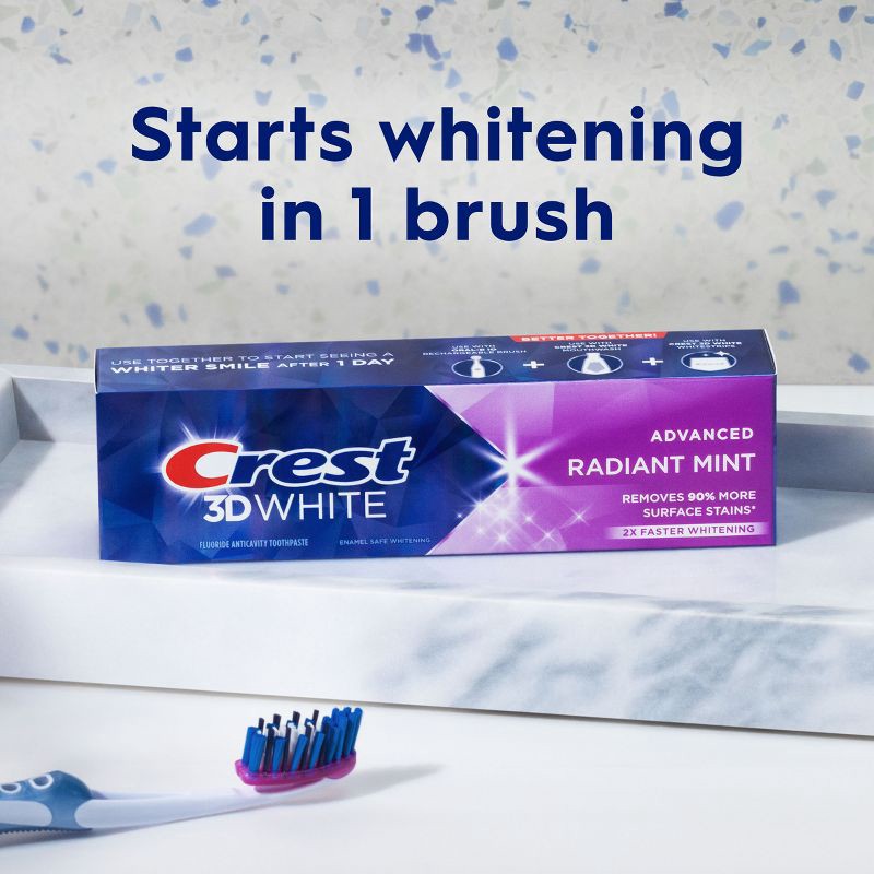 slide 8 of 8, Crest 3D White Advanced Teeth Whitening Toothpaste - Radiant Mint - 3.3oz/2pk, 3.3 oz, 2 ct