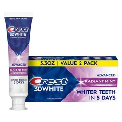 Crest Toothpaste 3D White Advanced Tooth Whitening - Radiant Mint - 3.3oz/2pk