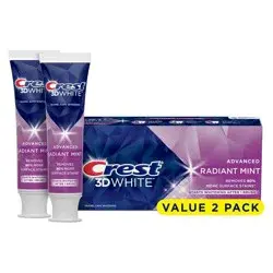 Crest 3D White Advanced Teeth Whitening Toothpaste, Radiant Mint - 3.3oz/2pk