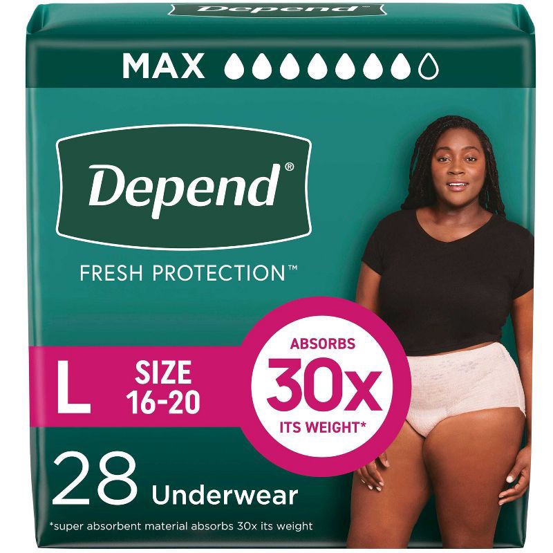 slide 1 of 7, Depend Fresh Protection Adult Incontinence & Postpartum Underwear for Women - Maximum Absorbency - L - Blush - 28ct, 28 ct