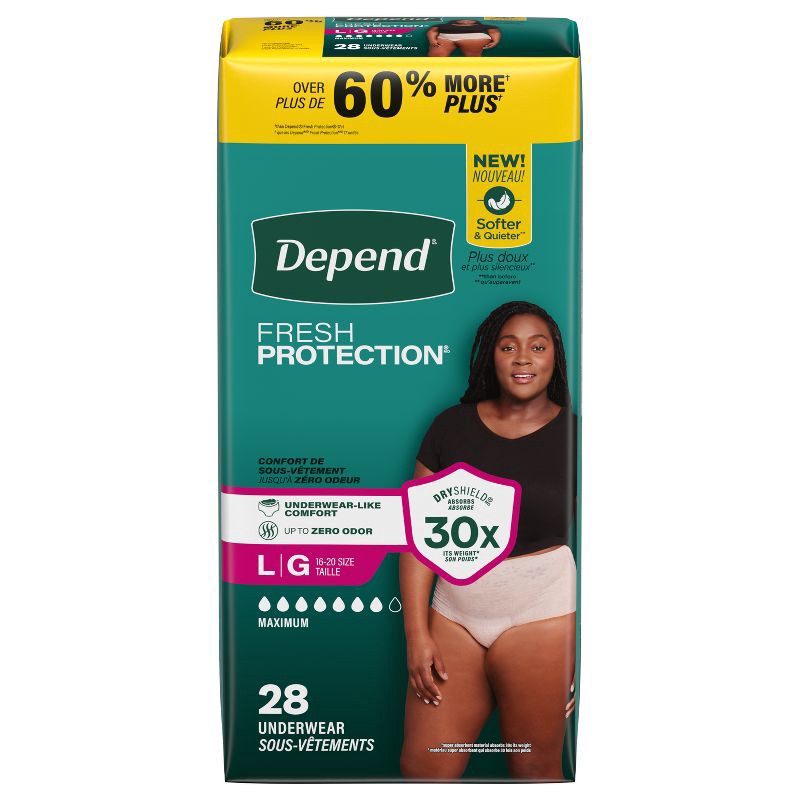 slide 1 of 10, Depend Fresh Protection Adult Incontinence & Postpartum Underwear for Women - Maximum Absorbency - L - Blush - 28ct, 28 ct