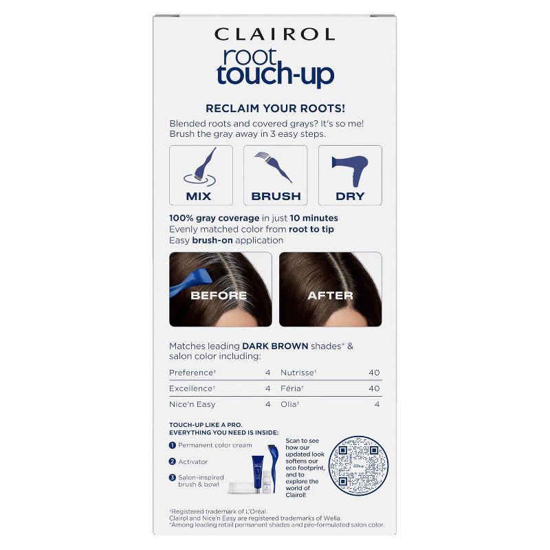 slide 2 of 9, Clairol Root Touch-Up Permanent Hair Color - 4 Dark Brown - 1 kit, 1 ct