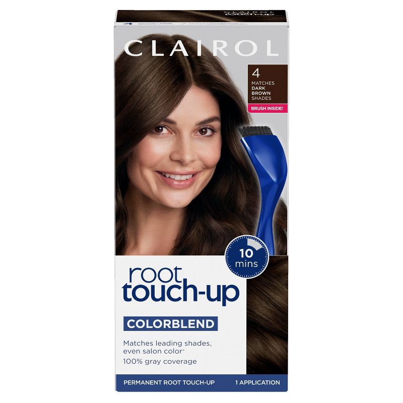 slide 1 of 9, Clairol Root Touch-Up Permanent Hair Color - 4 Dark Brown - 1 kit, 1 ct