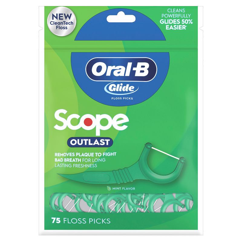 slide 9 of 11, Oral-B Glide Mint Dental Floss Picks with Long Lasting Scope Flavor - 75 Picks, 1 ct