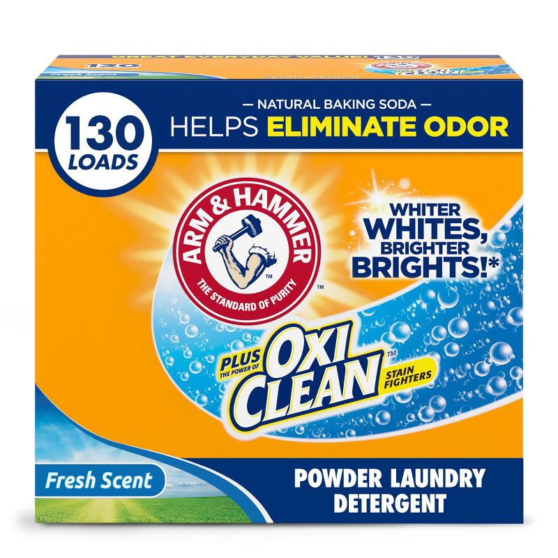 slide 11 of 11, Arm & Hammer Fresh Scent Plus OxiClean HE Laundry Detergent Powder 130 Loads - 160oz, 160 oz